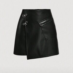 Faux Leather Skirt With Front Bow
